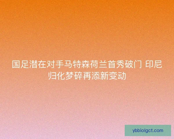 国足潜在对手马特森荷兰首秀破门 印尼归化梦碎再添新变动